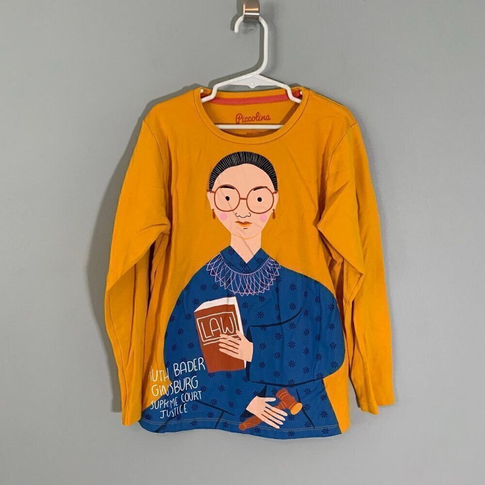 Piccolina Kids Ruth Bader Ginsburg RBG Long Sleeve Graphic Tee Yellow Size 10